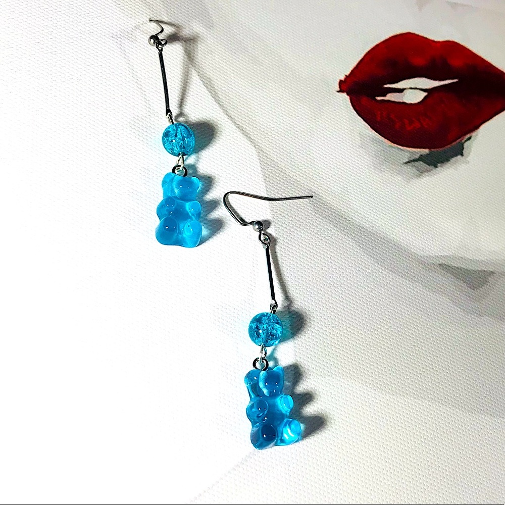 Blue Kawaii Cute Gummy Bear Chic Earrings